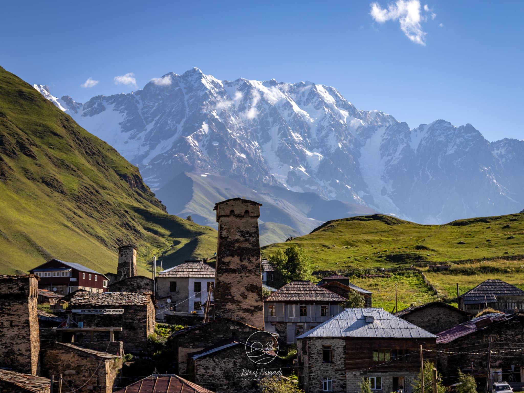Alpine meadows and huts in Svaneti mountains